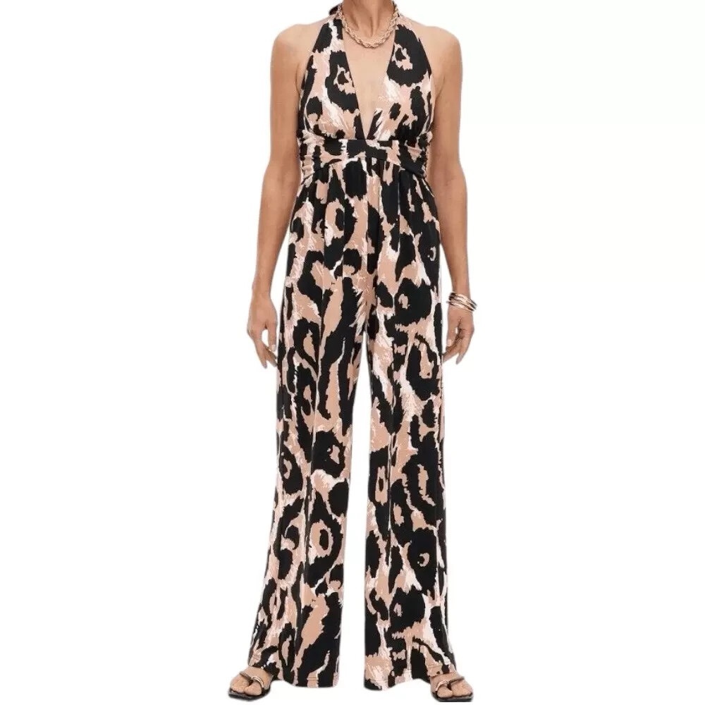 Diane Von Furstenberg Leopard Print Halter Jumpsuit